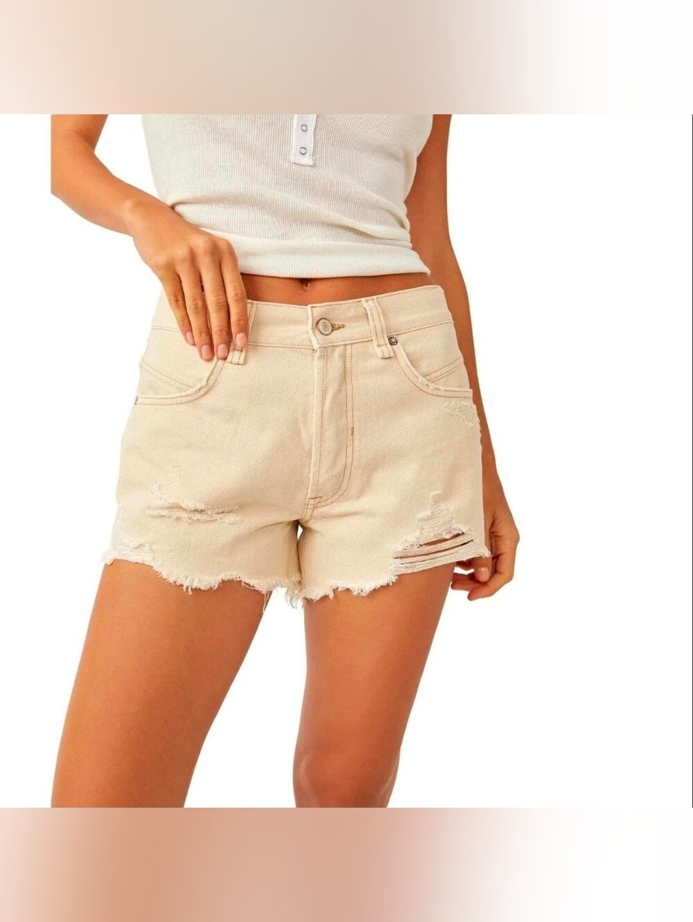 We The Free | | NWT Cream Now Or Never Distressed Denim Shorts Size 27